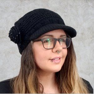 SanDiego Hat Company Black Crochet Newsboy Cap